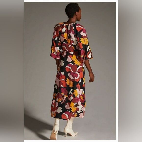 Anthropologie Maeve Deep-V Ruched Midi Dress Size 12 - Picture 2 of 14